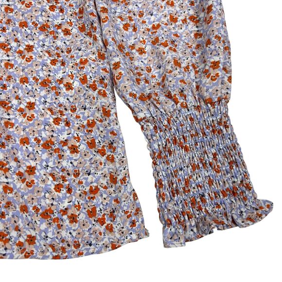 Cupcakes & Cashmere Violet Pink Floral Ruffle Neck Long Sleeve Blouse Medium - Picture 6 of 11